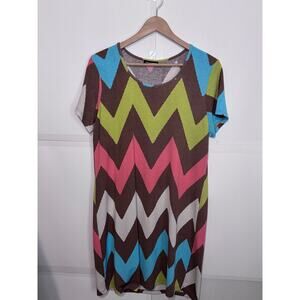 Chevron Print Short Sleeve Dress Size Medium